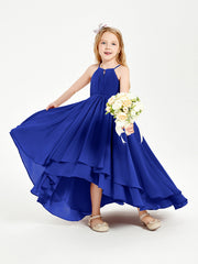 Abiti Damigella Junior In Chiffon Gonna Asimmetrica A Cascata Blu Royal