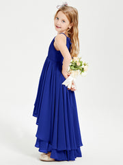 Abiti Damigella Junior In Chiffon Gonna Asimmetrica A Cascata Blu Royal