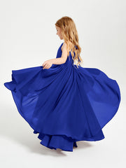 Abiti Damigella Junior In Chiffon Gonna Asimmetrica A Cascata Blu Royal