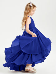 Abiti Damigella Junior In Chiffon Gonna Asimmetrica A Cascata Blu Royal