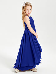 Abiti Damigella Junior In Chiffon Gonna Asimmetrica A Cascata Blu Royal