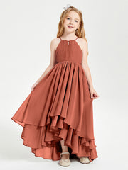 Abiti Damigella Junior In Chiffon Gonna Asimmetrica A Cascata Ruggine