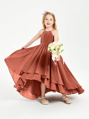 Abiti Damigella Junior In Chiffon Gonna Asimmetrica A Cascata Ruggine
