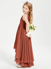 Abiti Damigella Junior In Chiffon Gonna Asimmetrica A Cascata Ruggine