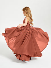 Abiti Damigella Junior In Chiffon Gonna Asimmetrica A Cascata Ruggine