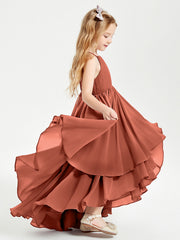Abiti Damigella Junior In Chiffon Gonna Asimmetrica A Cascata Ruggine