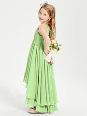 Abiti Damigella Junior In Chiffon Gonna Asimmetrica A Cascata Salvia