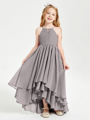 Abiti Damigella Junior In Chiffon Gonna Asimmetrica A Cascata Argento