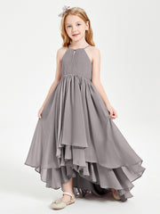 Abiti Damigella Junior In Chiffon Gonna Asimmetrica A Cascata Argento