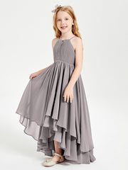 Abiti Damigella Junior In Chiffon Gonna Asimmetrica A Cascata Argento