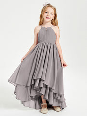 Abiti Damigella Junior In Chiffon Gonna Asimmetrica A Cascata Argento