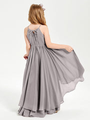 Abiti Damigella Junior In Chiffon Gonna Asimmetrica A Cascata Argento