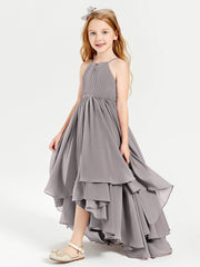 Abiti Damigella Junior In Chiffon Gonna Asimmetrica A Cascata Argento