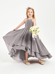 Abiti Damigella Junior In Chiffon Gonna Asimmetrica A Cascata Argento