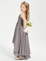 Abiti Damigella Junior In Chiffon Gonna Asimmetrica A Cascata Argento