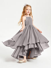 Abiti Damigella Junior In Chiffon Gonna Asimmetrica A Cascata Argento