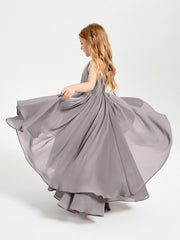Abiti Damigella Junior In Chiffon Gonna Asimmetrica A Cascata Argento
