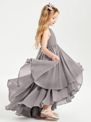 Abiti Damigella Junior In Chiffon Gonna Asimmetrica A Cascata Argento