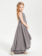 Abiti Damigella Junior In Chiffon Gonna Asimmetrica A Cascata Argento
