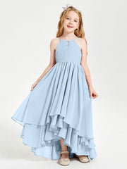 Abiti Damigella Junior In Chiffon Gonna Asimmetrica A Cascata Blu Cielo