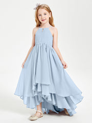 Abiti Damigella Junior In Chiffon Gonna Asimmetrica A Cascata Blu Cielo