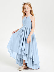 Abiti Damigella Junior In Chiffon Gonna Asimmetrica A Cascata Blu Cielo