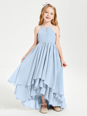 Abiti Damigella Junior In Chiffon Gonna Asimmetrica A Cascata Blu Cielo