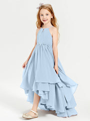 Abiti Damigella Junior In Chiffon Gonna Asimmetrica A Cascata Blu Cielo