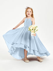 Abiti Damigella Junior In Chiffon Gonna Asimmetrica A Cascata Blu Cielo