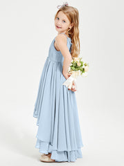 Abiti Damigella Junior In Chiffon Gonna Asimmetrica A Cascata Blu Cielo