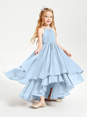 Abiti Damigella Junior In Chiffon Gonna Asimmetrica A Cascata Blu Cielo