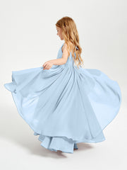 Abiti Damigella Junior In Chiffon Gonna Asimmetrica A Cascata Blu Cielo
