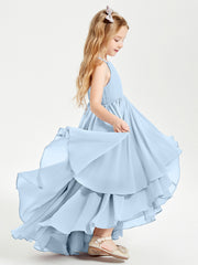 Abiti Damigella Junior In Chiffon Gonna Asimmetrica A Cascata Blu Cielo