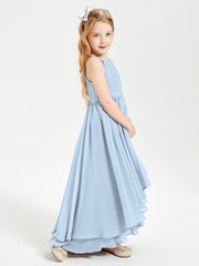 Abiti Damigella Junior In Chiffon Gonna Asimmetrica A Cascata Blu Cielo