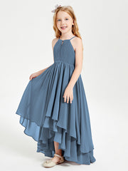 Abiti Damigella Junior In Chiffon Gonna Asimmetrica A Cascata Blu Ardesia