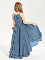 Abiti Damigella Junior In Chiffon Gonna Asimmetrica A Cascata Blu Ardesia