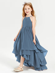 Abiti Damigella Junior In Chiffon Gonna Asimmetrica A Cascata Blu Ardesia