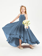 Abiti Damigella Junior In Chiffon Gonna Asimmetrica A Cascata Blu Ardesia