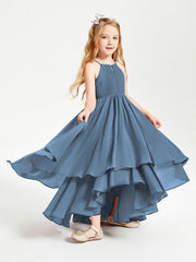 Abiti Damigella Junior In Chiffon Gonna Asimmetrica A Cascata Blu Ardesia