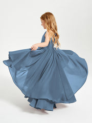 Abiti Damigella Junior In Chiffon Gonna Asimmetrica A Cascata Blu Ardesia