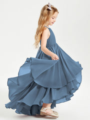 Abiti Damigella Junior In Chiffon Gonna Asimmetrica A Cascata Blu Ardesia