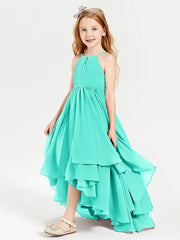 Abiti Damigella Junior In Chiffon Gonna Asimmetrica A Cascata Azzurro Spa
