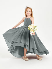 Abiti Damigella Junior In Chiffon Gonna Asimmetrica A Cascata Grigio Acciaio