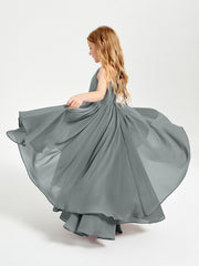 Abiti Damigella Junior In Chiffon Gonna Asimmetrica A Cascata Grigio Acciaio