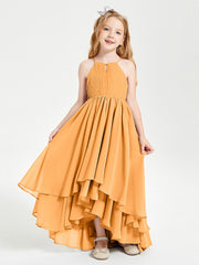 Abiti Damigella Junior In Chiffon Gonna Asimmetrica A Cascata Mandarino