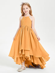 Abiti Damigella Junior In Chiffon Gonna Asimmetrica A Cascata Mandarino