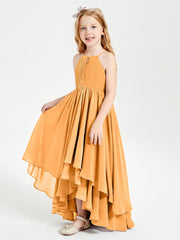Abiti Damigella Junior In Chiffon Gonna Asimmetrica A Cascata Mandarino