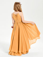 Abiti Damigella Junior In Chiffon Gonna Asimmetrica A Cascata Mandarino