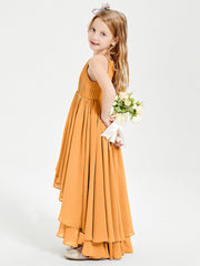 Abiti Damigella Junior In Chiffon Gonna Asimmetrica A Cascata Mandarino
