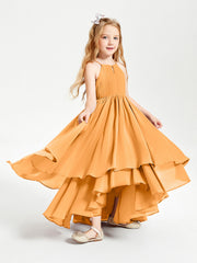 Abiti Damigella Junior In Chiffon Gonna Asimmetrica A Cascata Mandarino